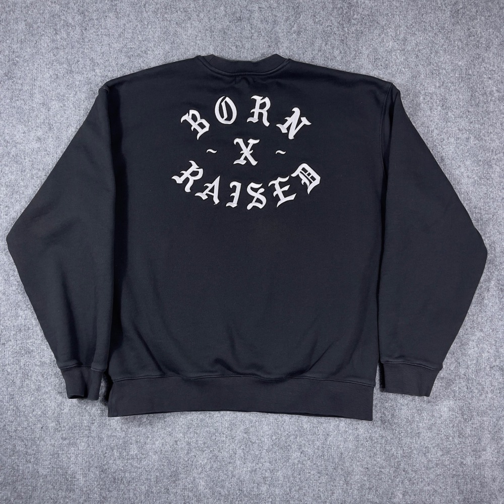 Born X Raised Crewneck Sweatshirt Mens XXL Black Embroidered Fox Logo Graphic